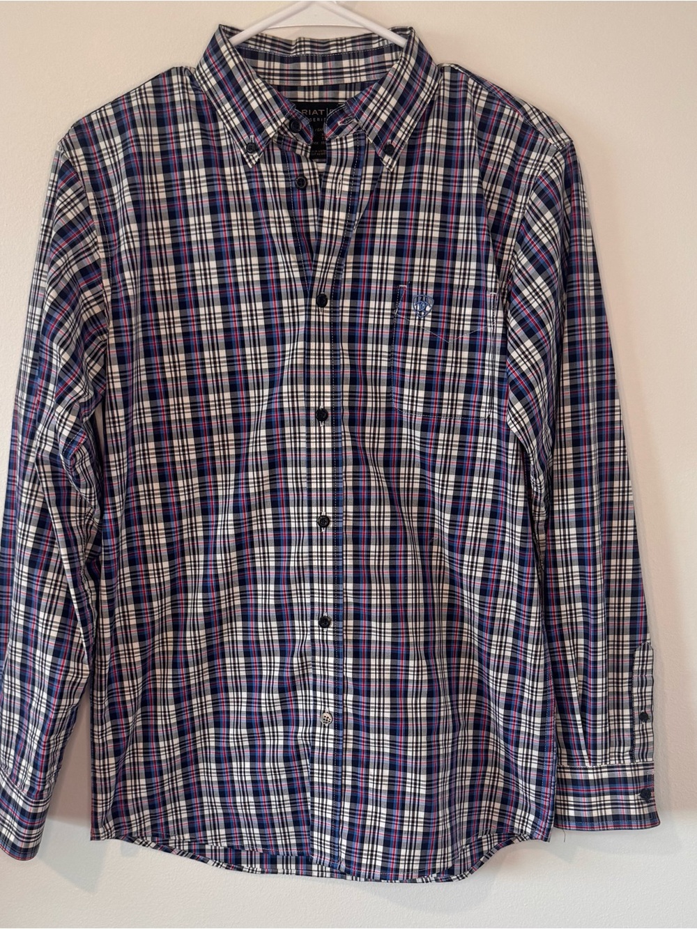 Ariat Pro Series Boys XL 18 Blue Red Plaid Long Sleeve Western Button Shirt